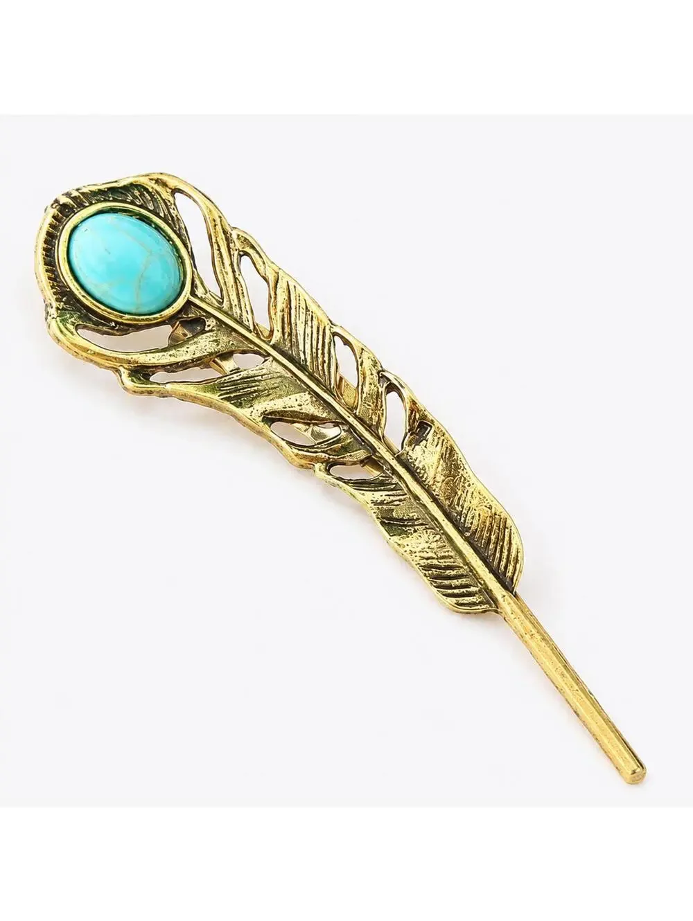 Vintage-Style Feather and Stone Brooch